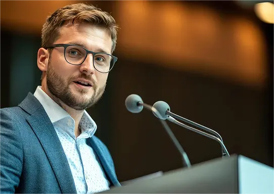 Corporate compliance expert delivering webinar presentation